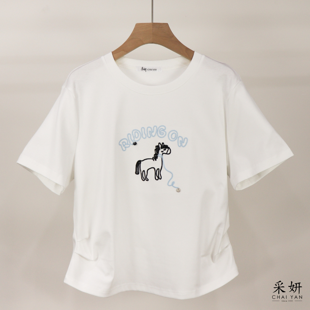 小馬縫線抓皺短袖上衣