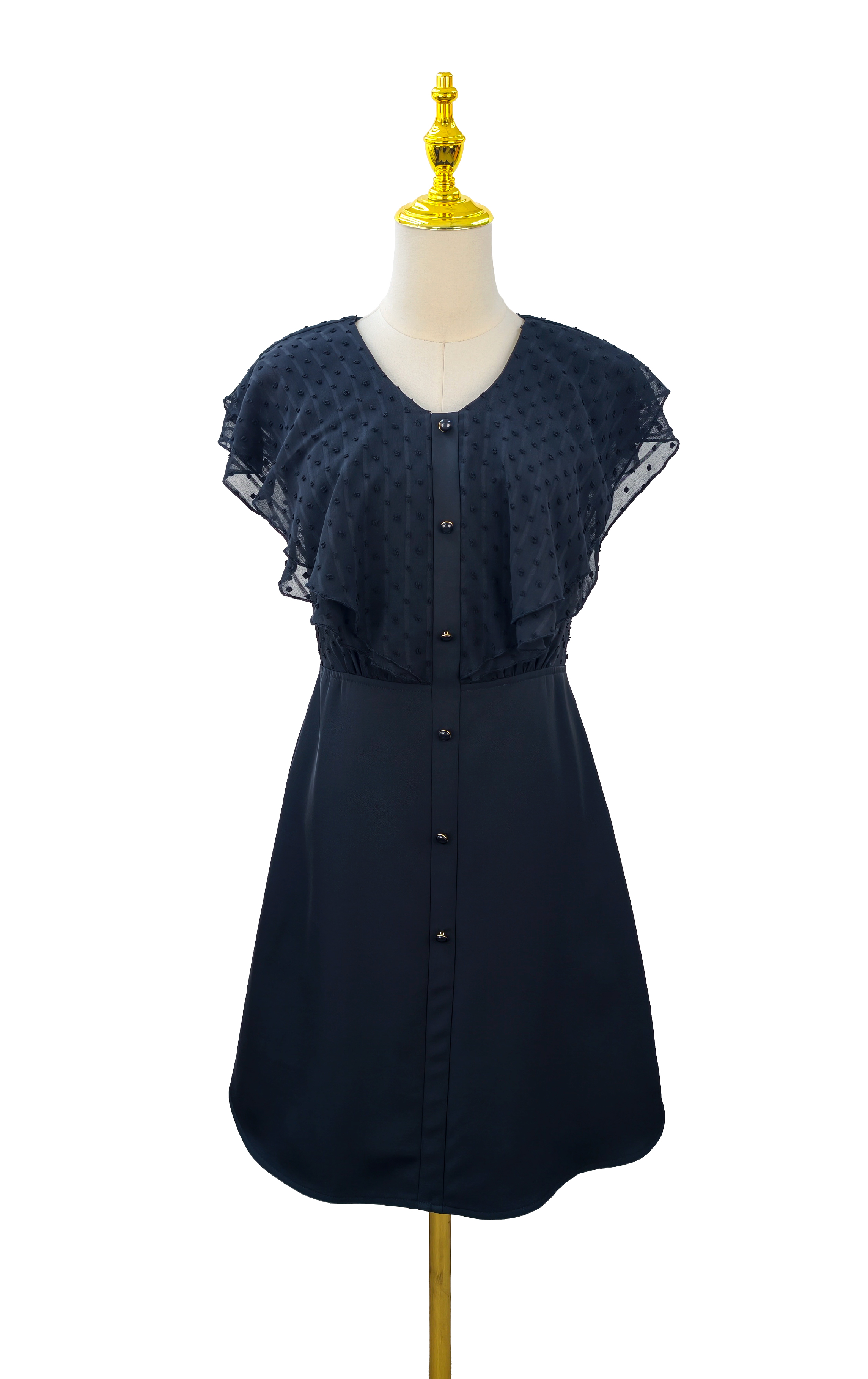 Chiffon Dobby Dot Buttoned Dress OP0664