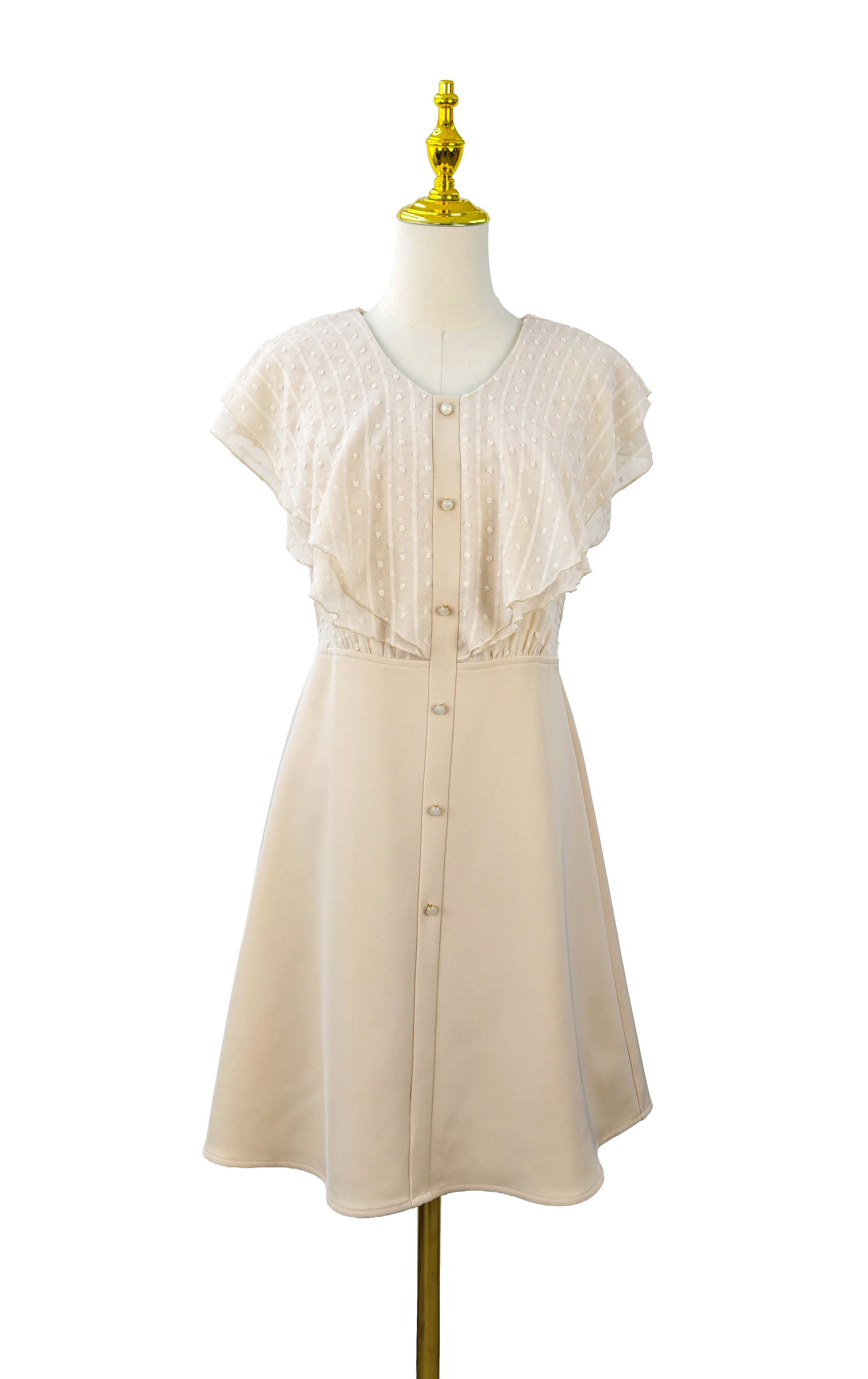 Chiffon Dobby Dot Buttoned Dress OP0664