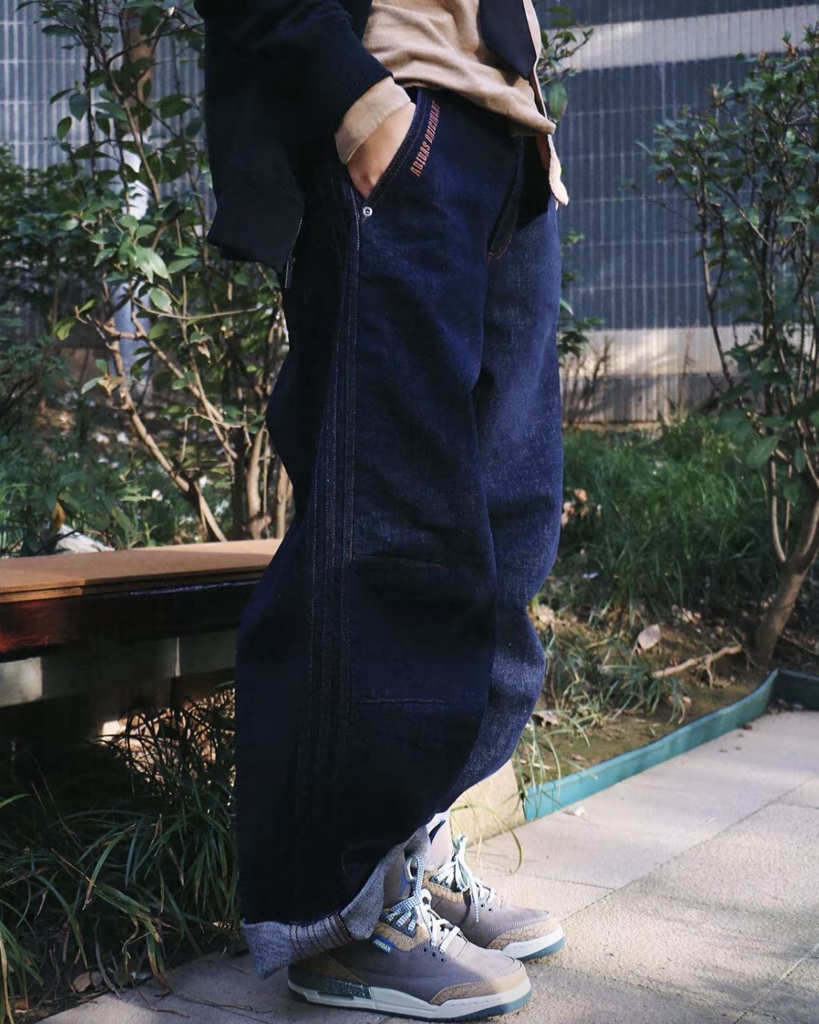 ADIDAS ORIGINALS V-DAY 情人節限定 骷髏頭 牛仔闊腿褲 寬鬆 長褲 復古 牛仔藍 深藍