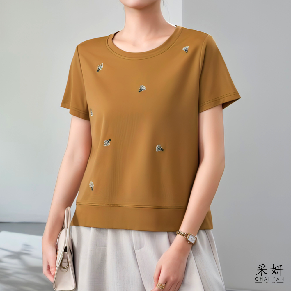 花束刺繡短袖上衣