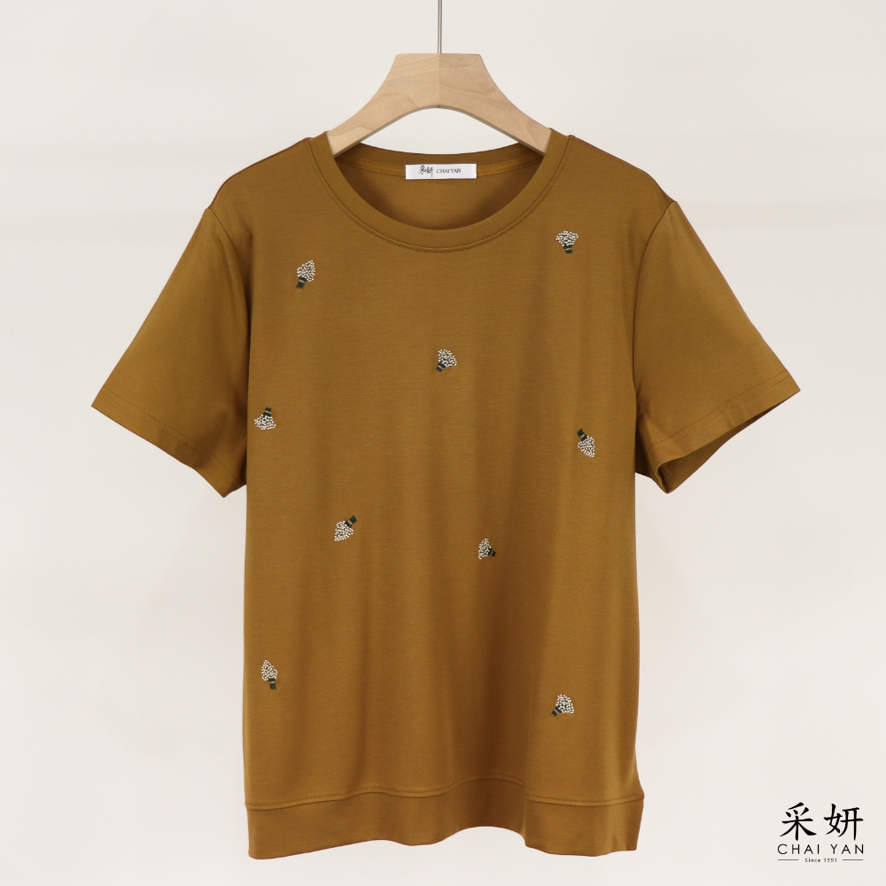 花束刺繡短袖上衣