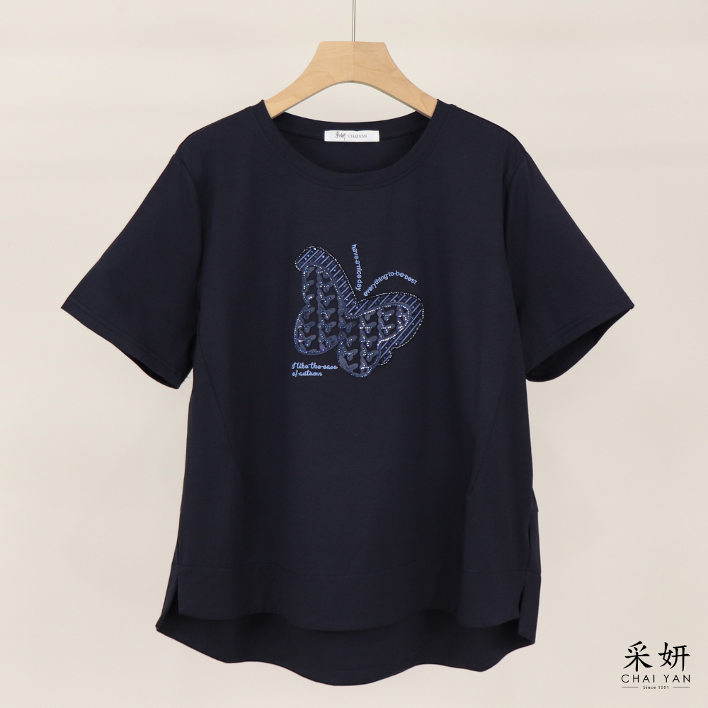 水鑽亮片蝴蝶短袖上衣