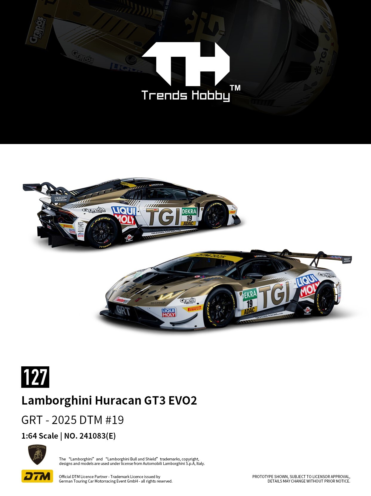 [預訂] Trends Hobby Diecast 1/64 林寶堅尼  Huracan GT3 EVO2 - DTM 2025 #19