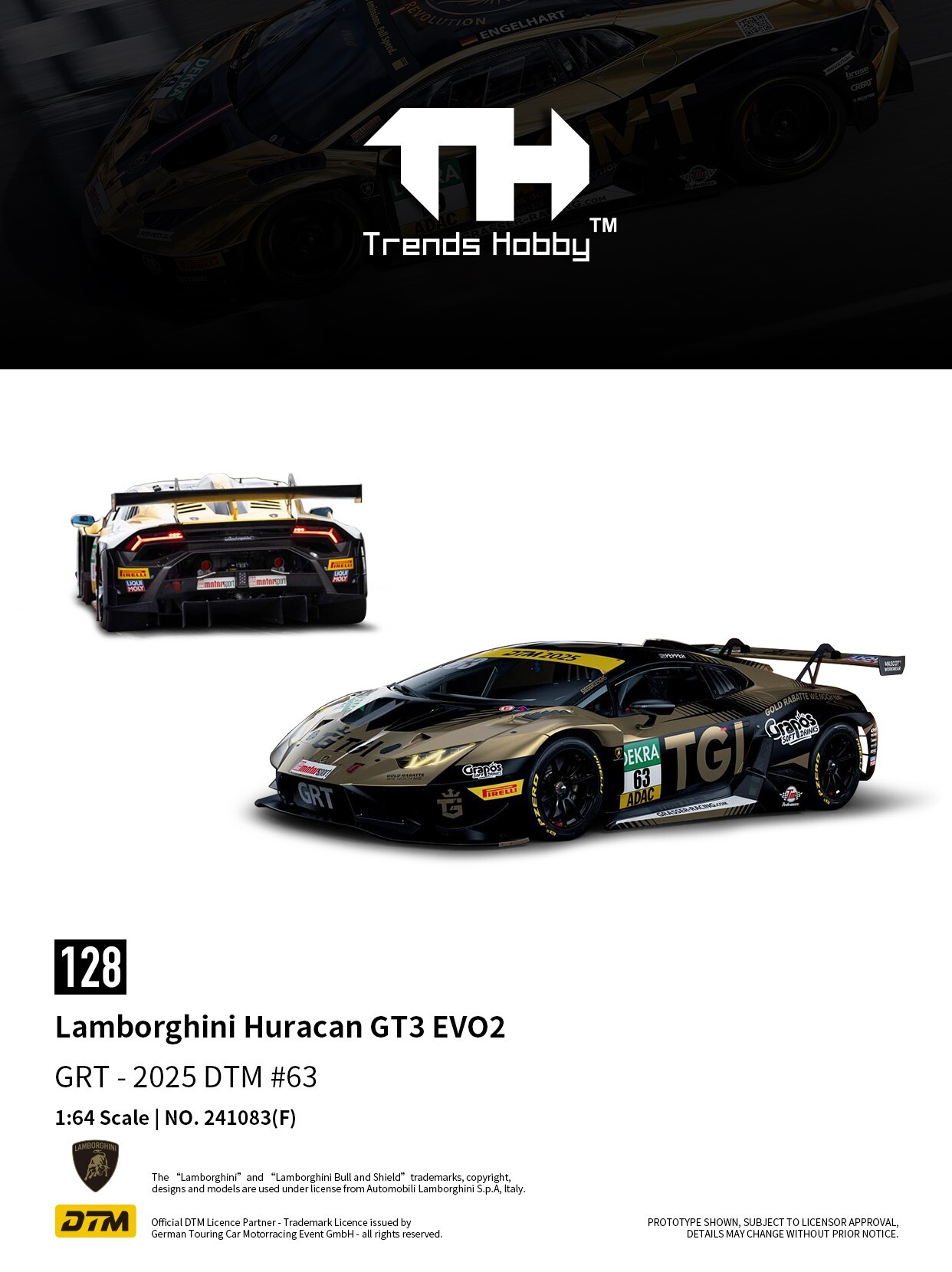 [預訂] Trends Hobby Diecast 1/64 林寶堅尼  Huracan GT3 EVO2 - DTM 2025 #63