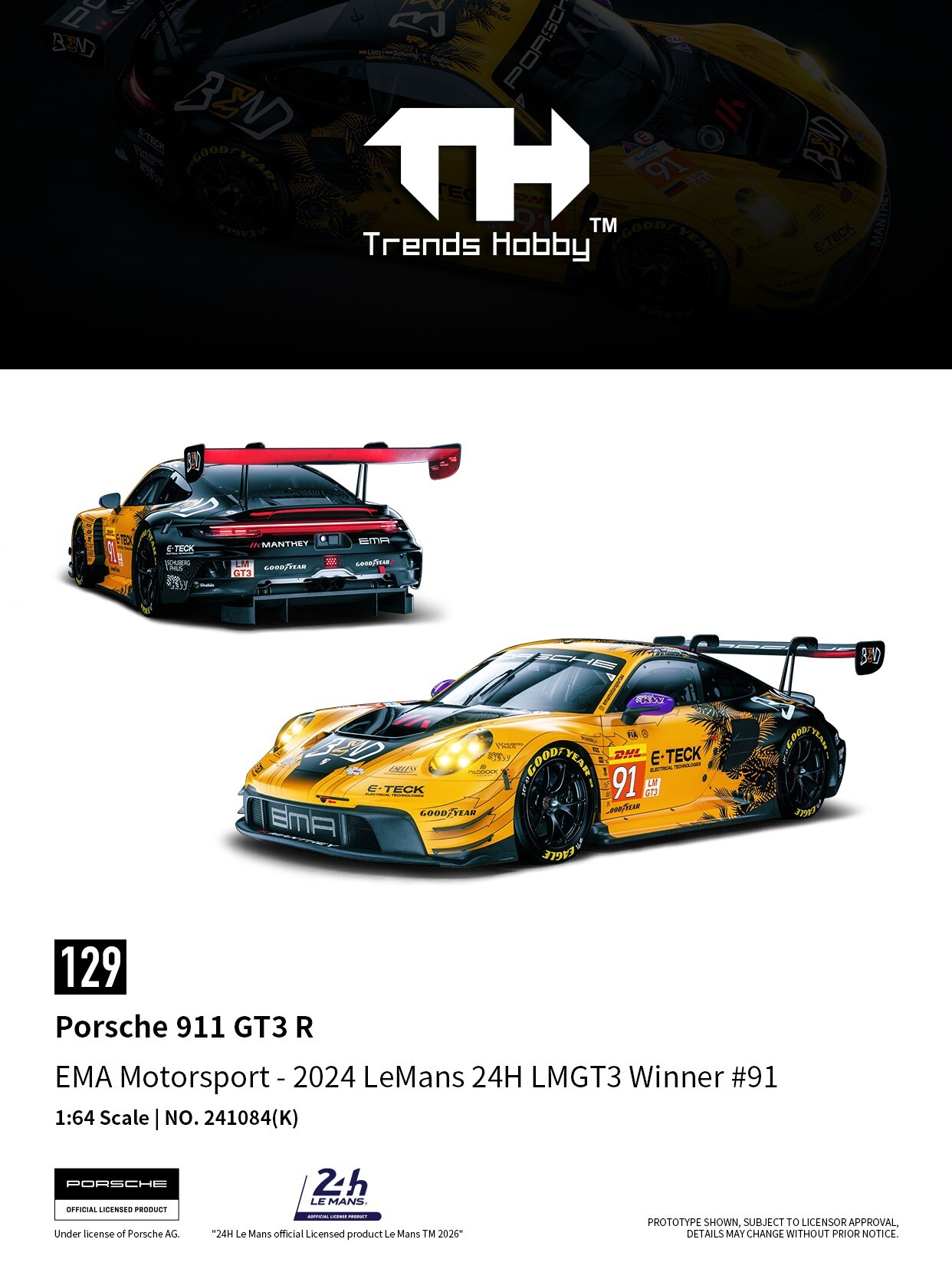 [預訂] Trends Hobby Diecast 1/64 保時捷 911 GT3 R - 利曼 24 小時賽 2024 #91