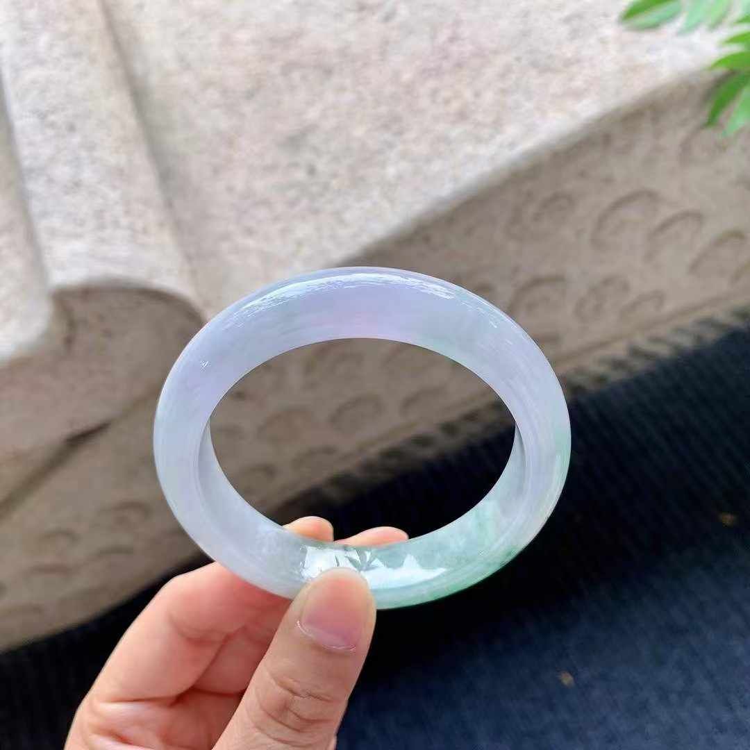 4175656 54.4mm細糯紫底飄綠翡翠手鐲 (54-56)