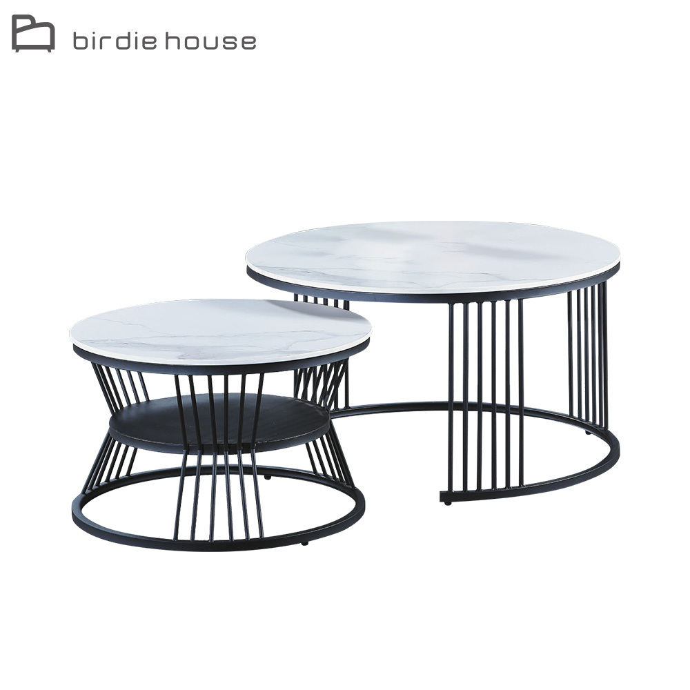 柏蒂家居-高特圓形霧面岩板茶几組合(2.7尺大茶几+2尺小茶几)