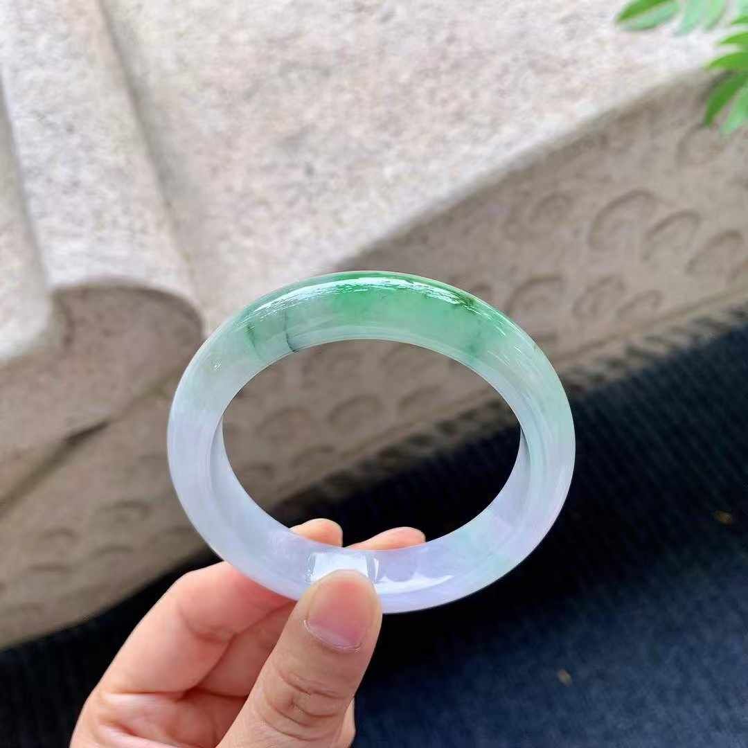 細糯紫底飄綠翡翠手鐲,天然翡翠A玉, 緬甸玉, Jade, Jadeite