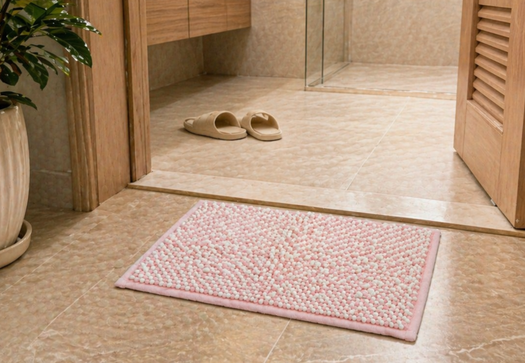 台北院｜立體珍珠絨吸水地墊-雲朵粉白