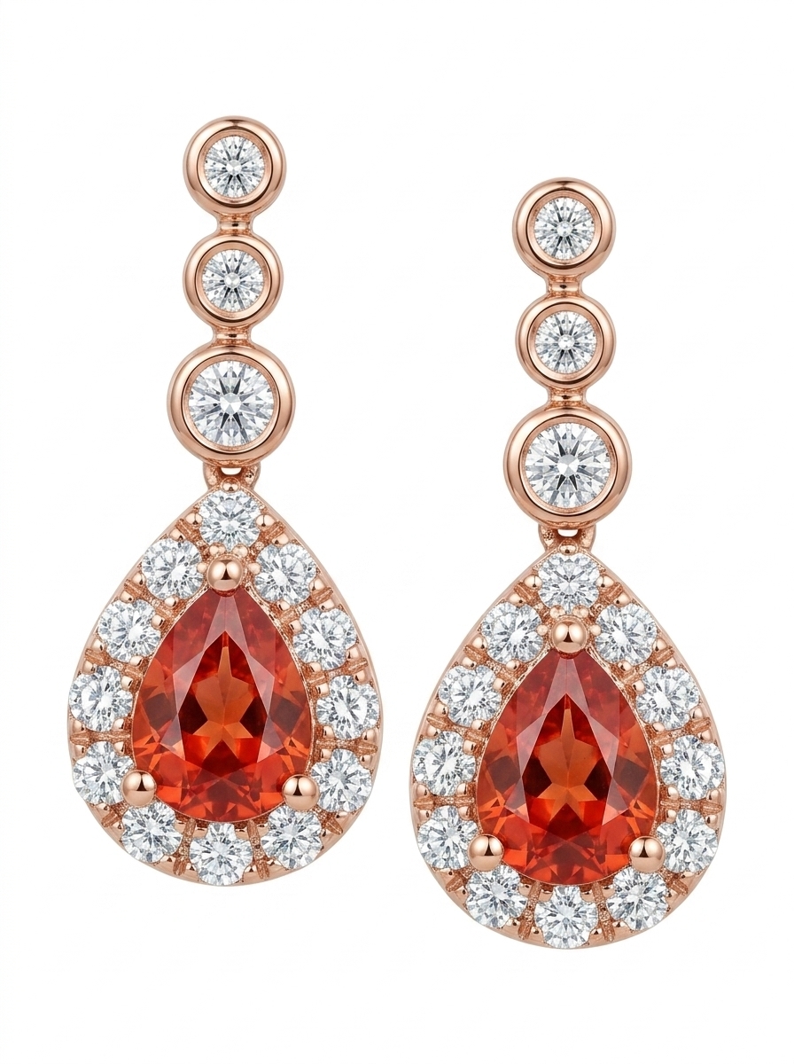 18K金Padparadscha鑽石復古耳釘 - 日落色