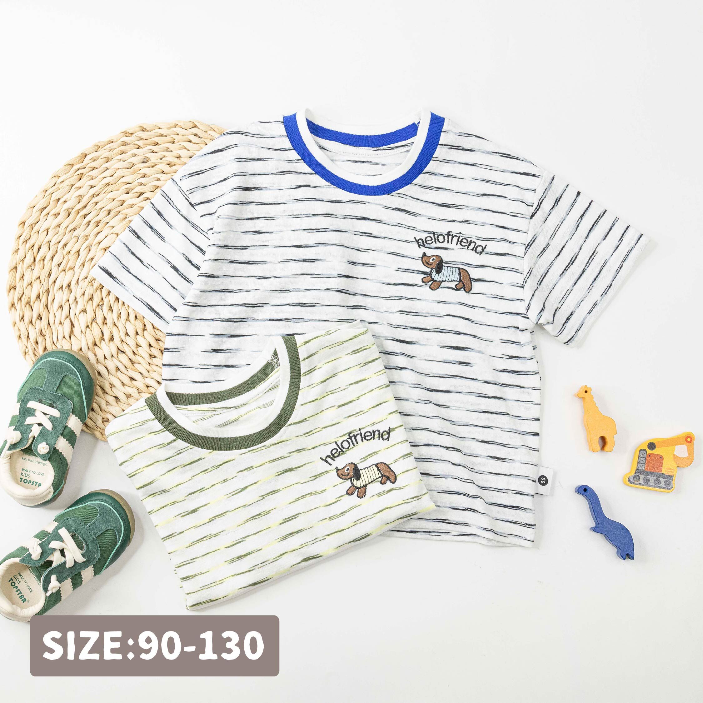 可愛臘腸狗刺繡條紋上衣＊二色 (H60026)