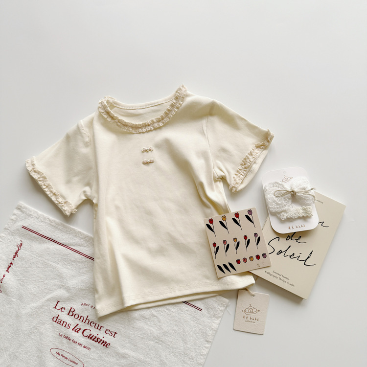 純色蕾絲領上衣