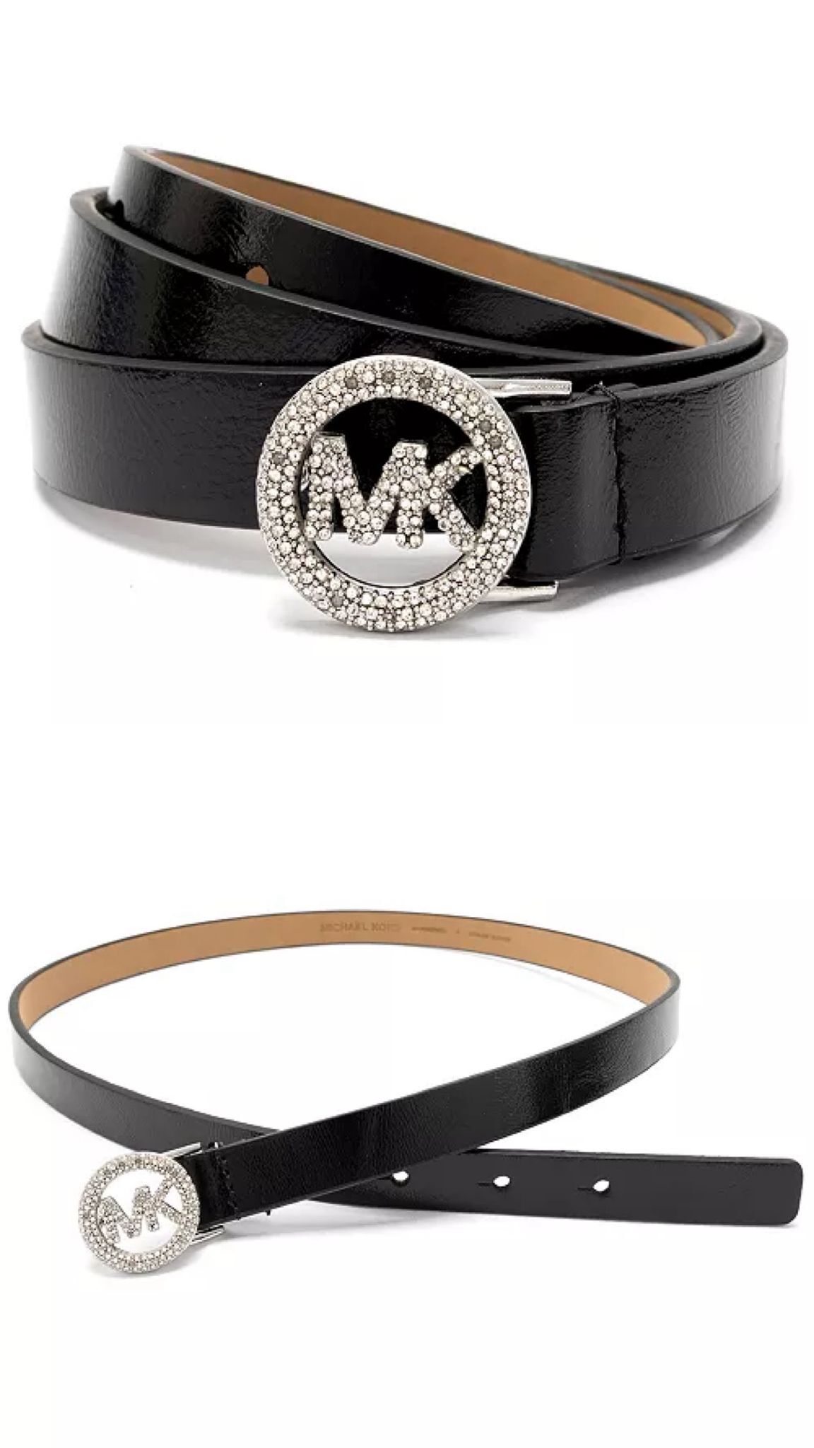 [USW] MICHAEL KORS BLACK WOMEN'S PAVE LOGO BELT, UZZ210 (UZZ210)