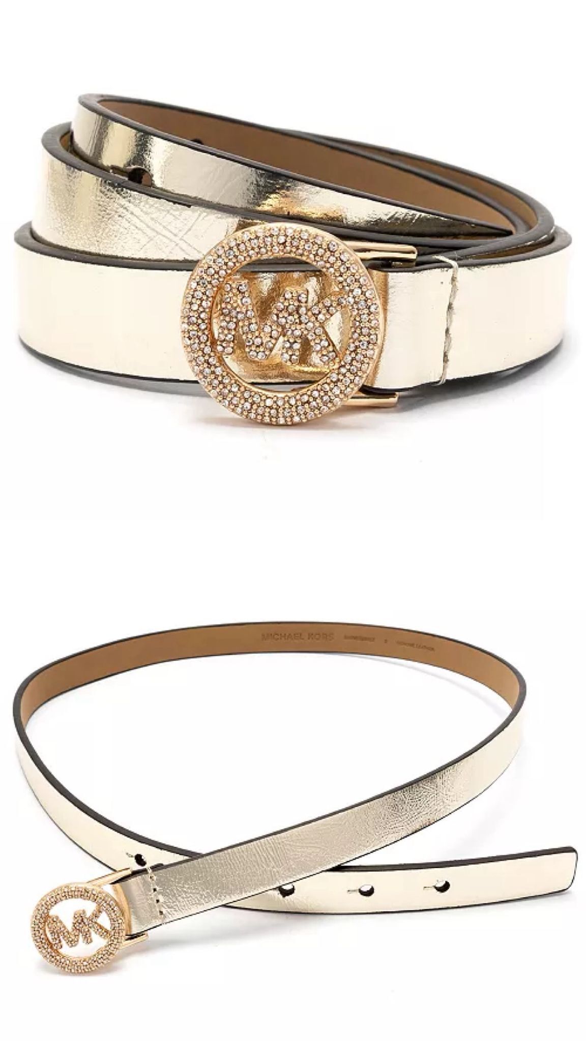 [USW] MICHAEL KORS GOLD WOMEN'S PAVE LOGO BELT, UZZ211 (UZZ211)