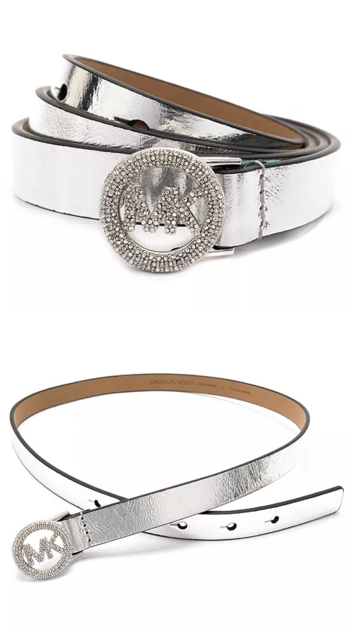 [USW] MICHAEL KORS SILVER WOMEN'S PAVE LOGO BELT, UZZ212 (UZZ212)