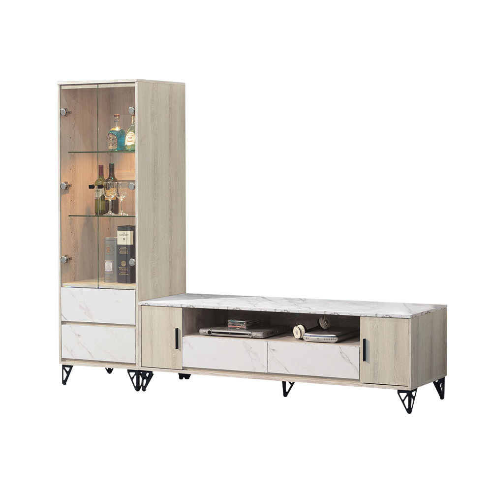 柏蒂家居-米耶8尺L型電視櫃組合(2尺二門二抽展示櫃+6尺二門二抽電視長櫃)