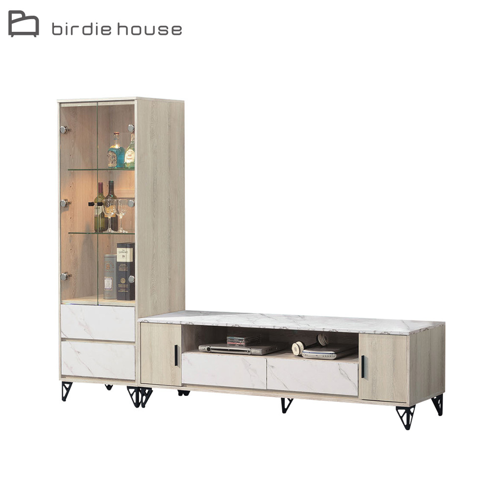 柏蒂家居-米耶8尺L型電視櫃組合(2尺二門二抽展示櫃+6尺二門二抽電視長櫃)