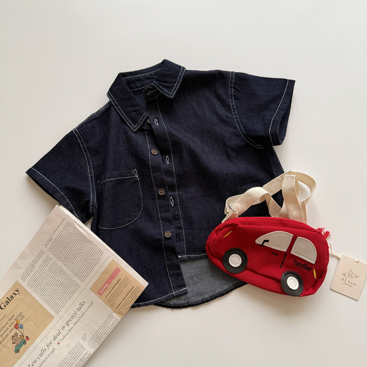 車線牛仔短袖襯衫