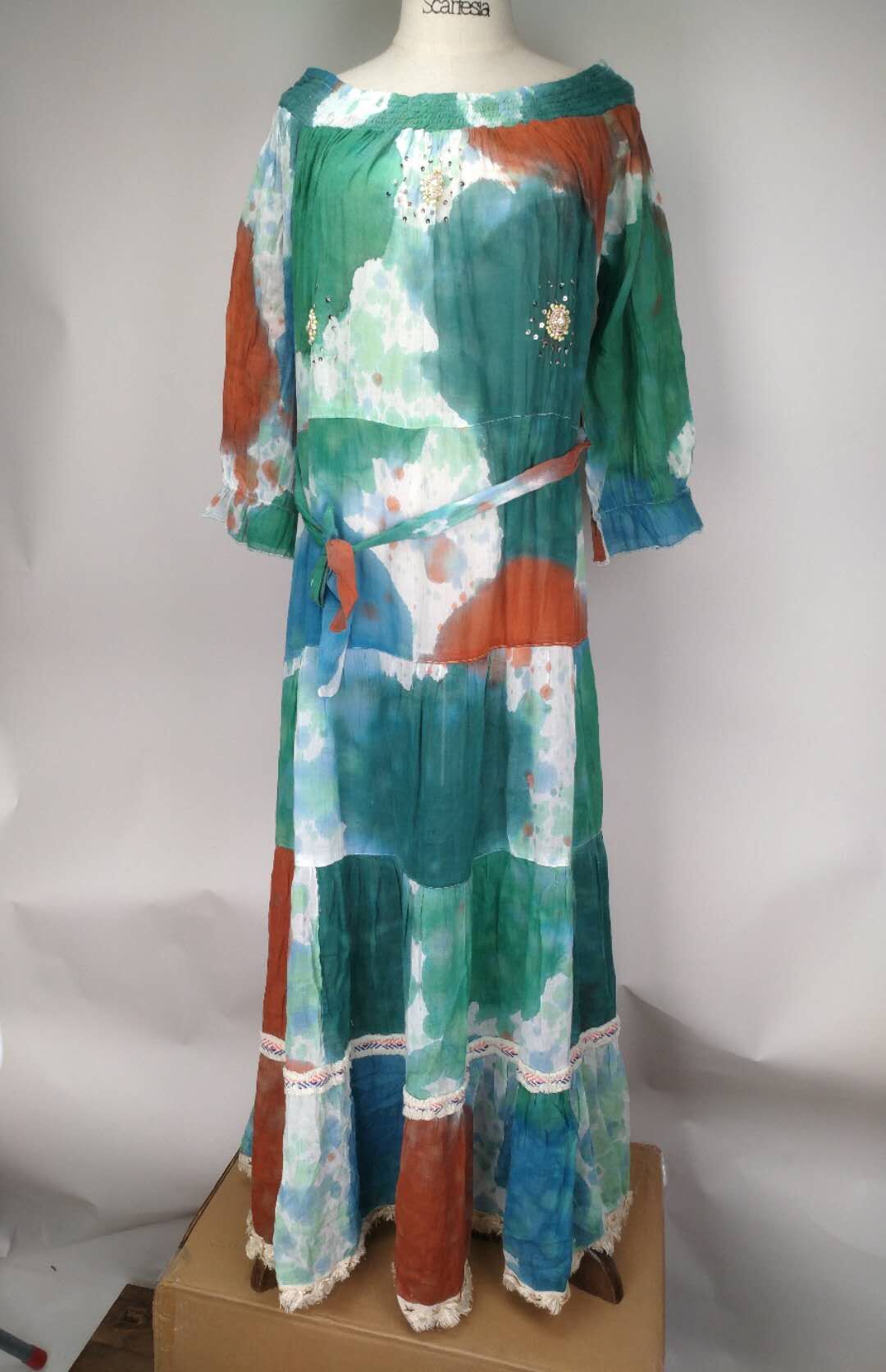 HKCG0428-021 異域民族風一字領長裙 100% Cotton 約:胸32-46 吋,長51吋 (AA21) (A21)