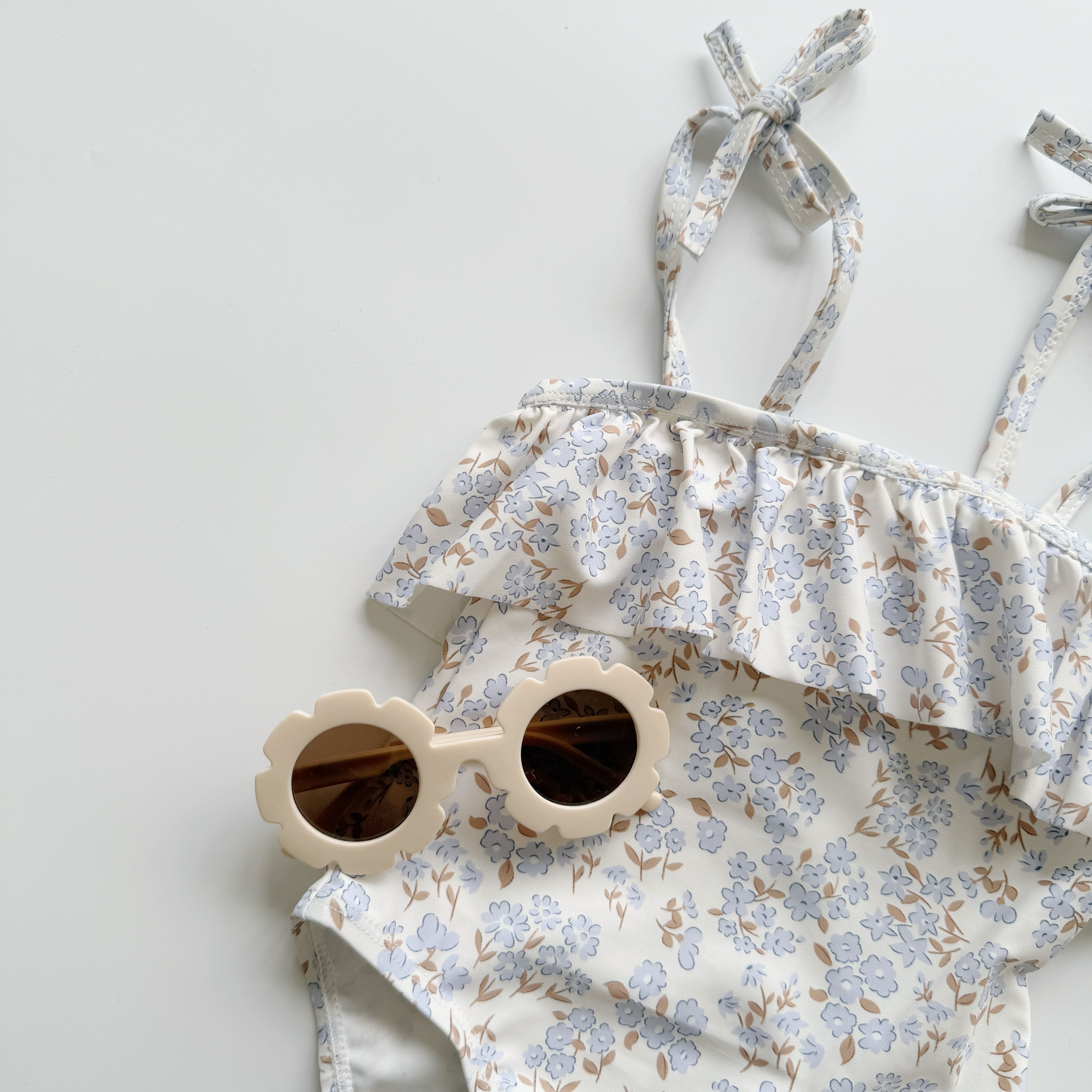 甜美荷葉邊綁帶連身泳衣