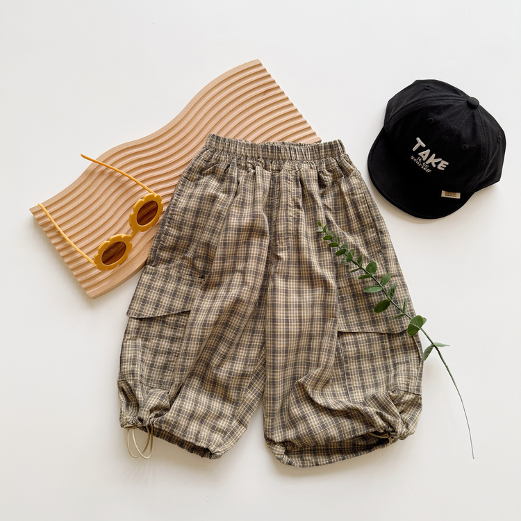 格紋工裝休閒褲