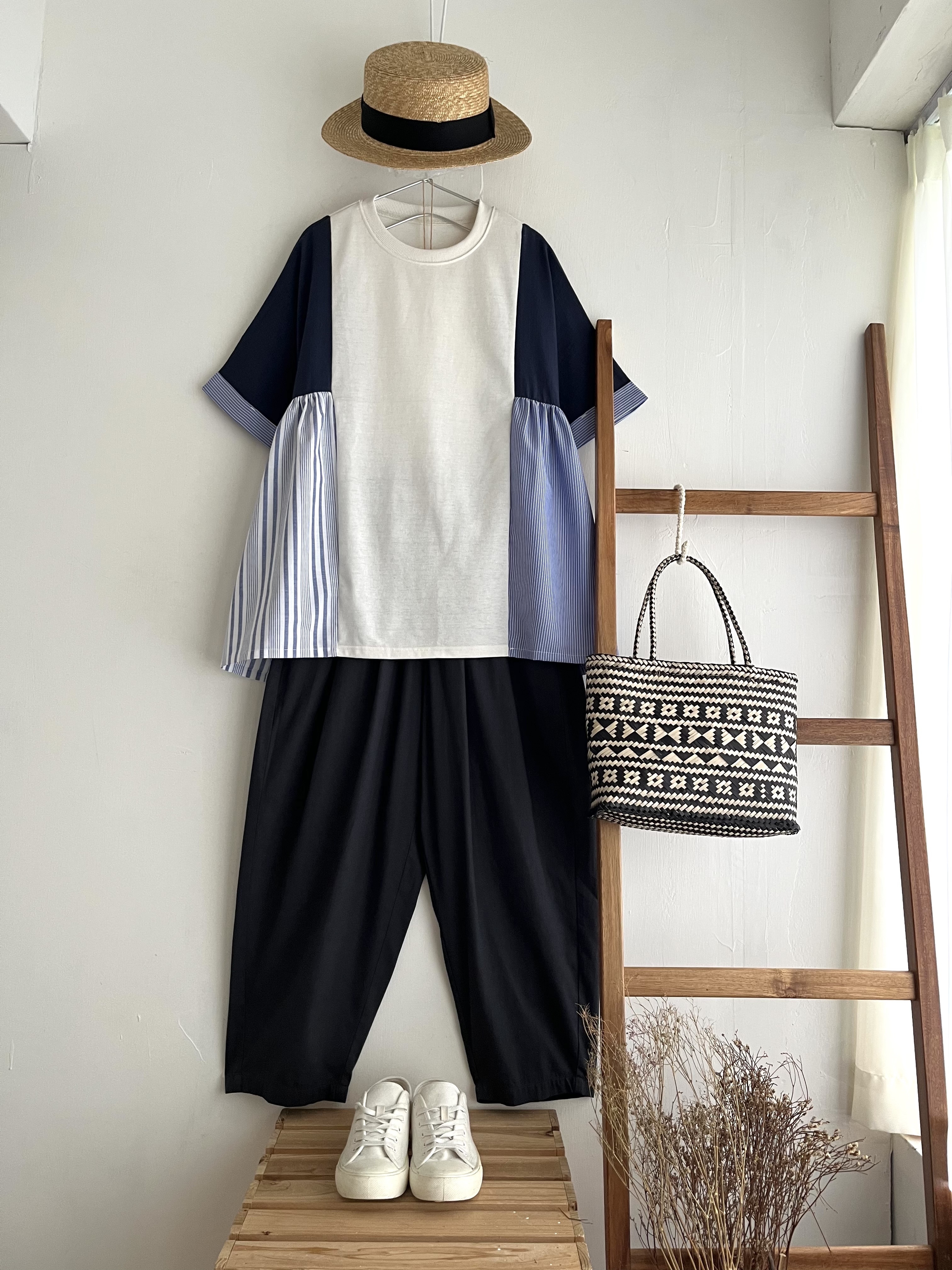 myke白色拼色拼布top