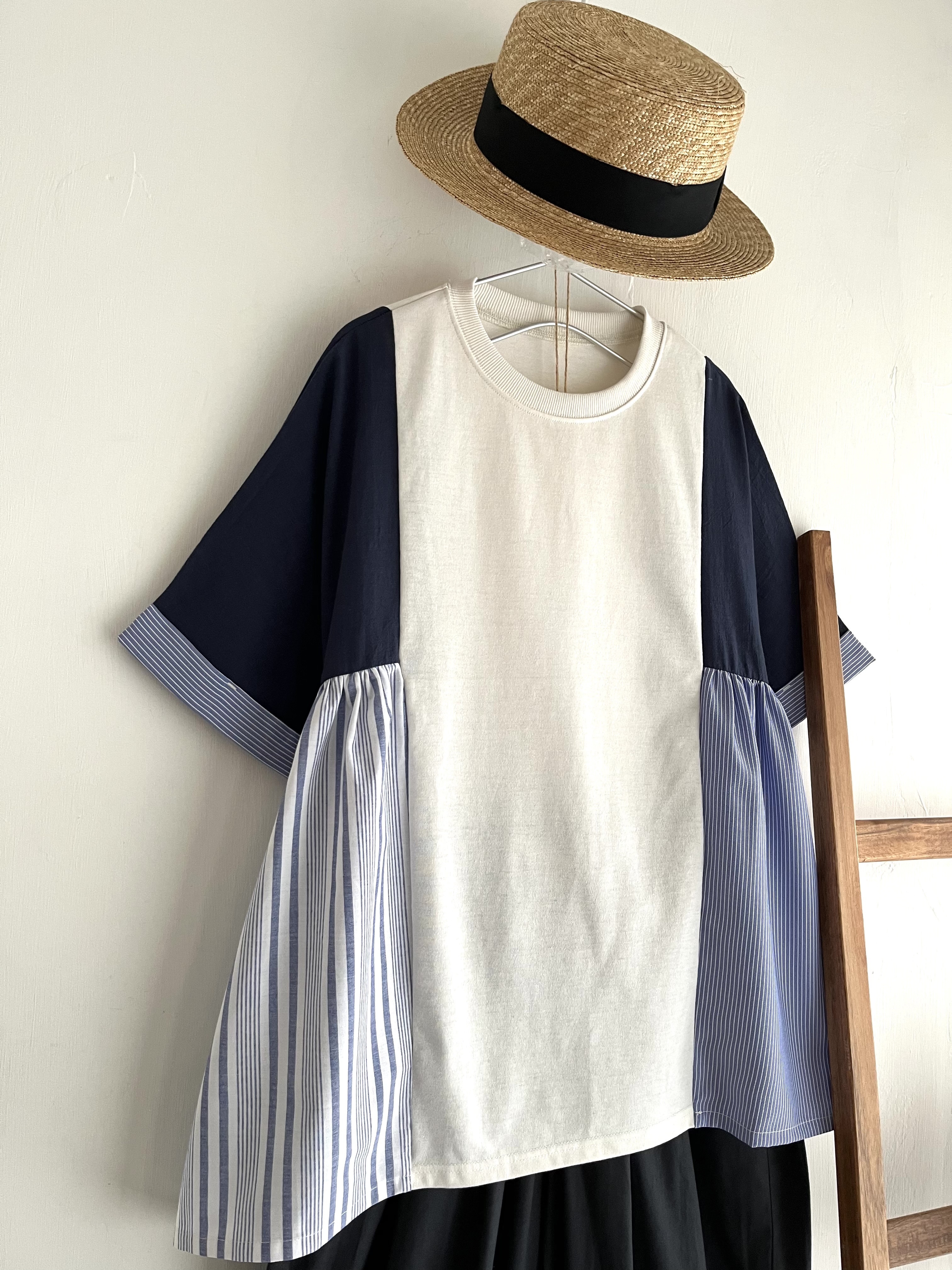 myke白色拼色拼布top