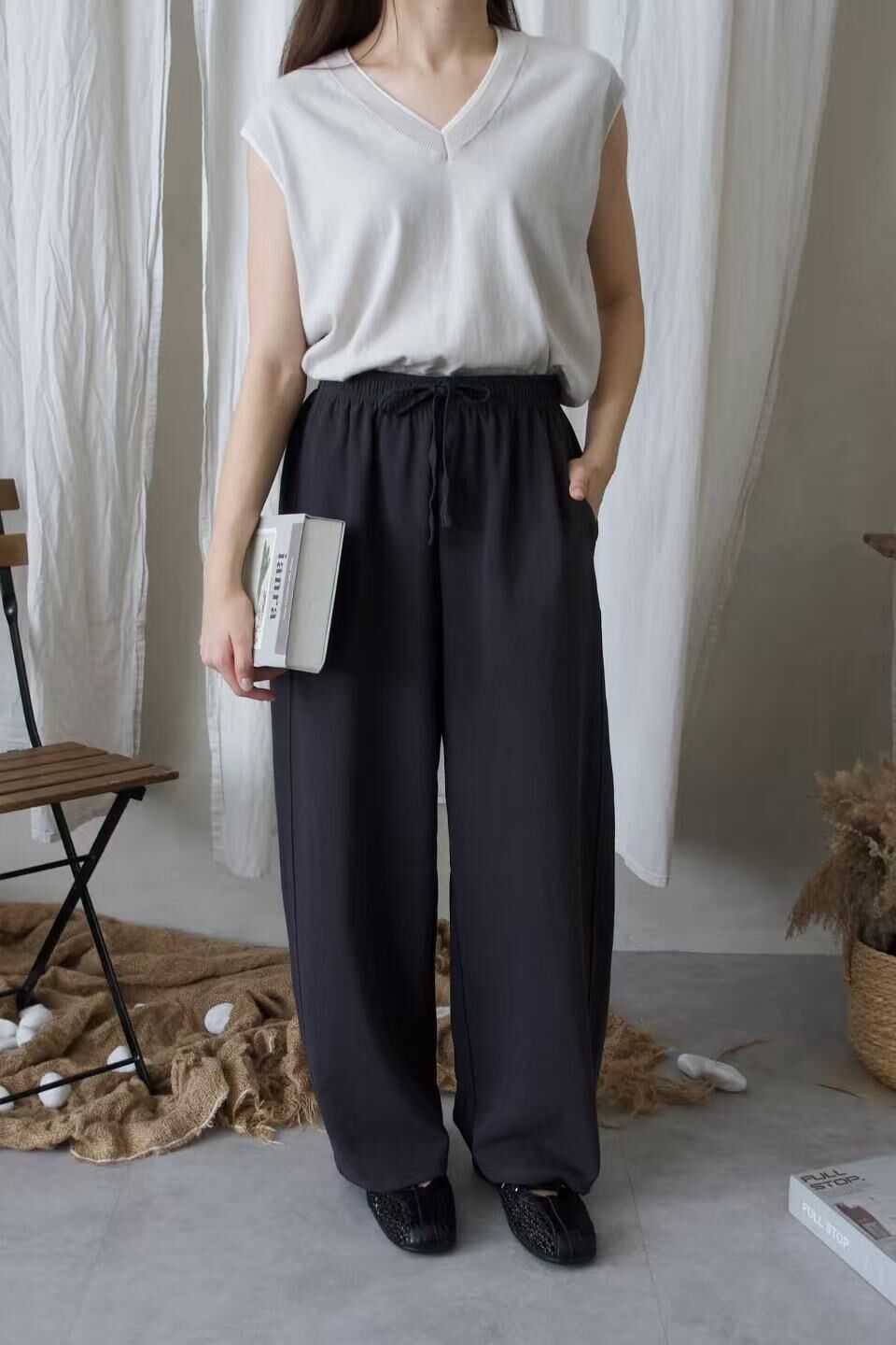 Leryn Drawstring Relaxed Pants Grey - 2694PLGRY