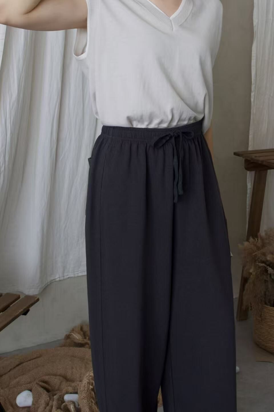 Leryn Drawstring Relaxed Pants Grey - 2694PLGRY