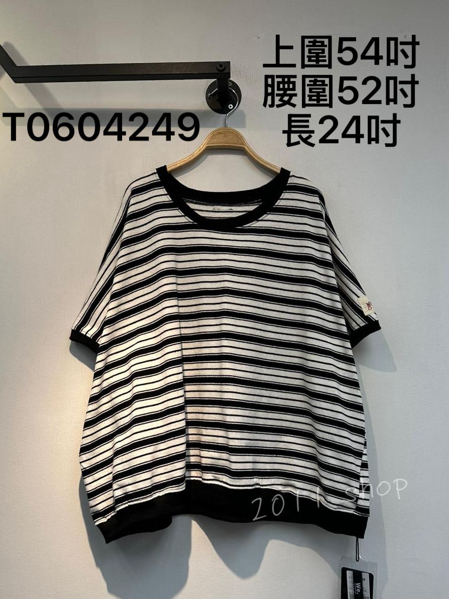 出口日本拼色橫間寬鬆TOP  上圍54吋 腰圍52吋 長24吋  T0604249