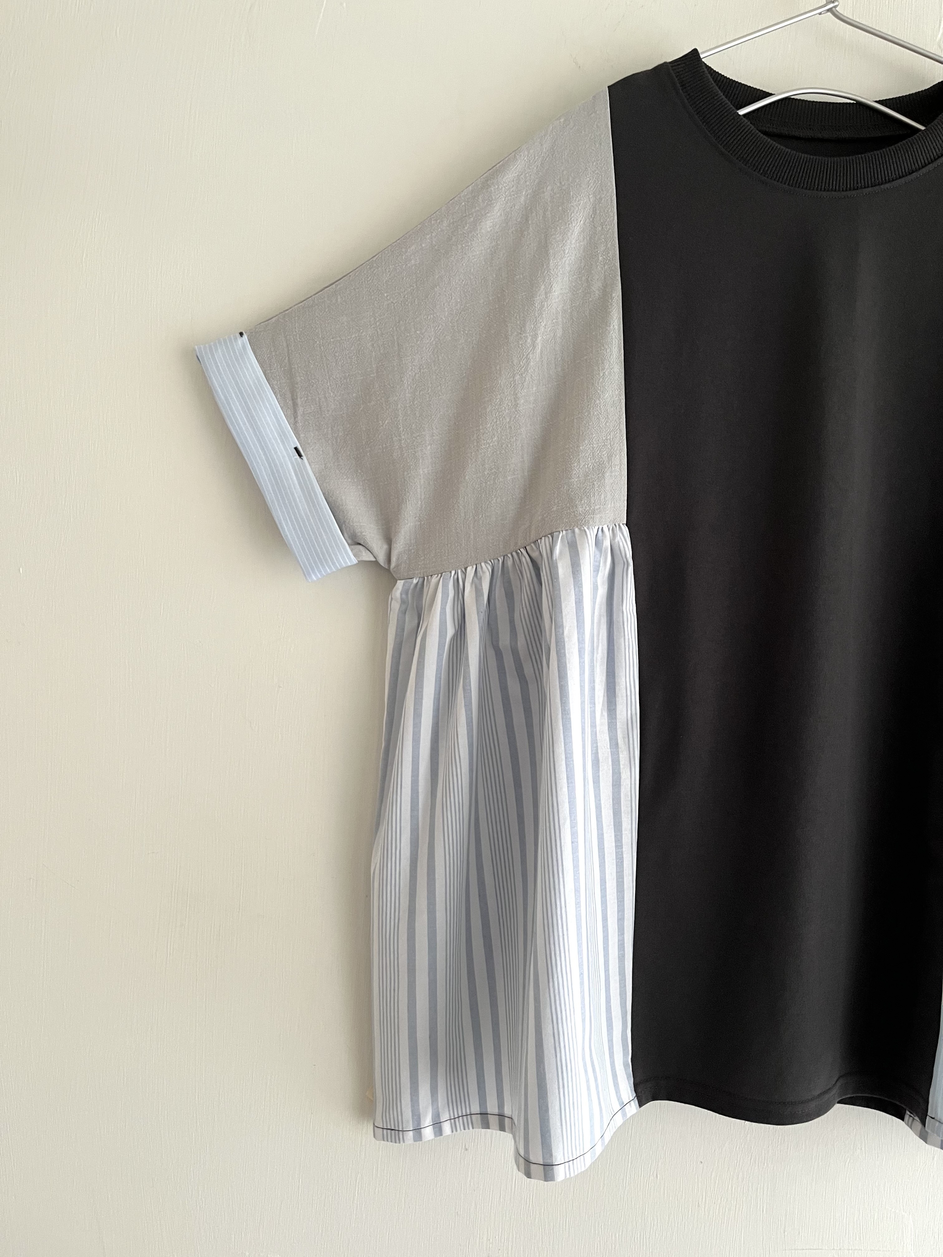 myke炭灰色拼色拼布top