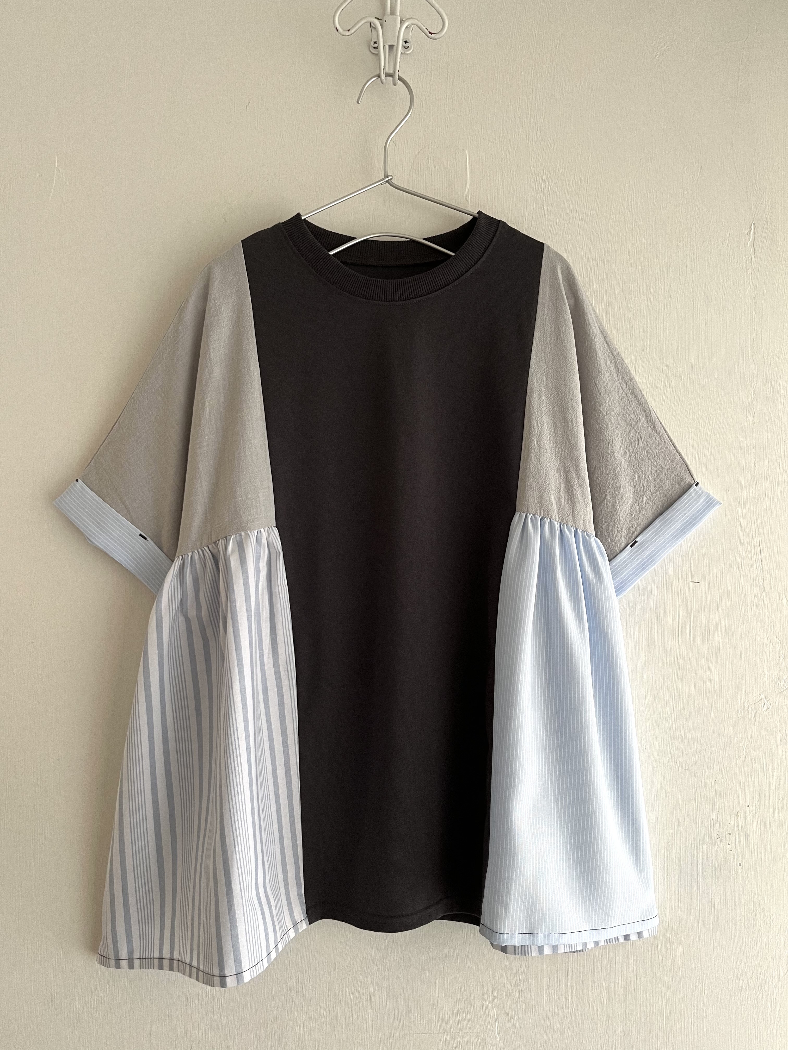 myke炭灰色拼色拼布top