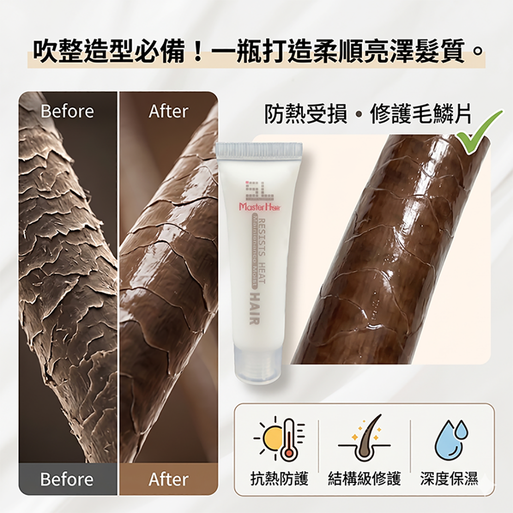 A&D雅頓, 免沖洗護髮, 抗熱精華, 改善毛躁, 電棒防護, 造型前隔離, 染燙修護, 髮尾保濕, 旅行隨身包, 專業髮品, 毛鱗片修護, 維他命B5護髮