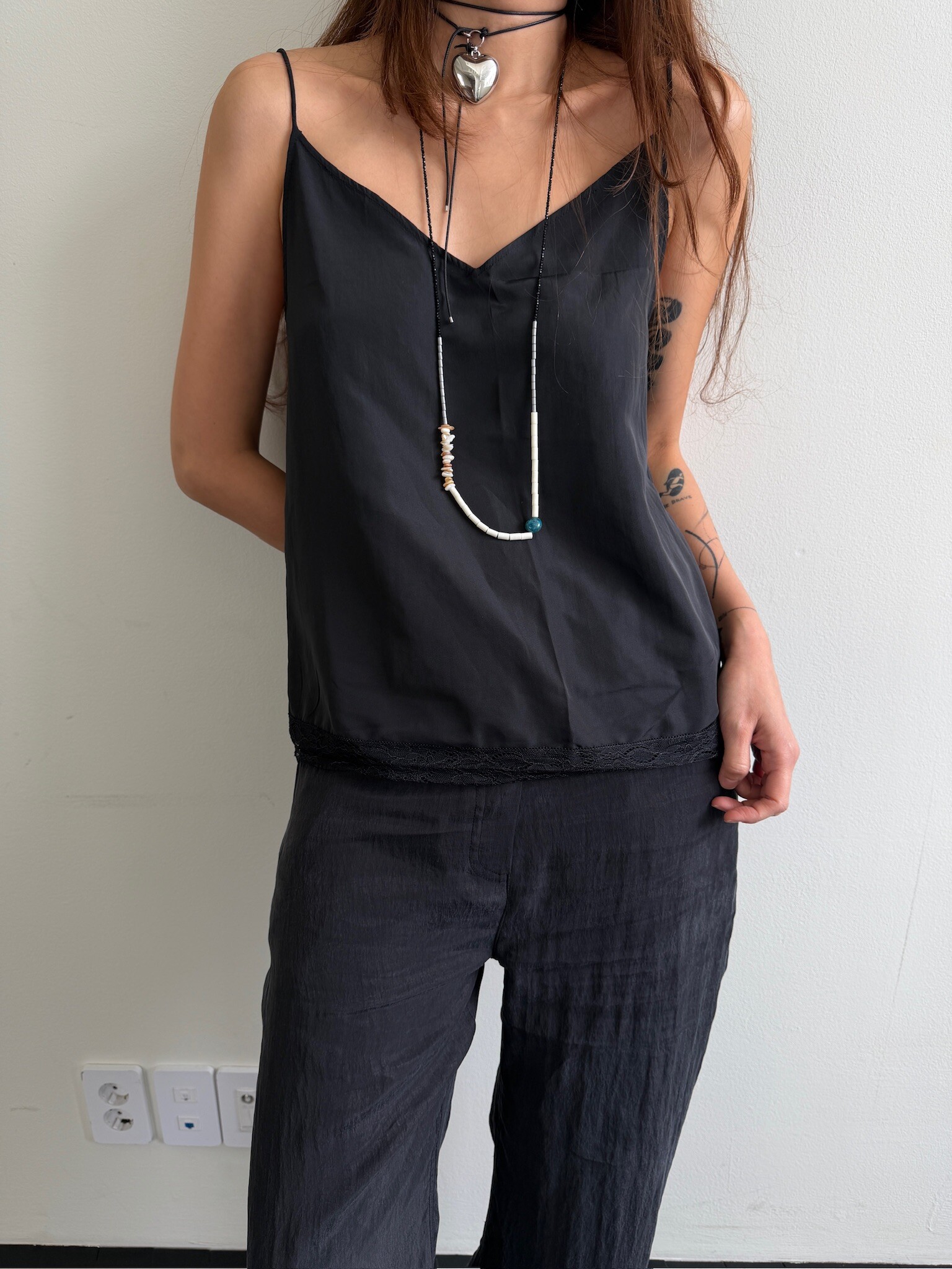 Lace hem silk vest