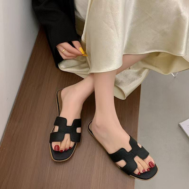 沙灘外穿涼拖女夏季百搭防滑平底拖鞋