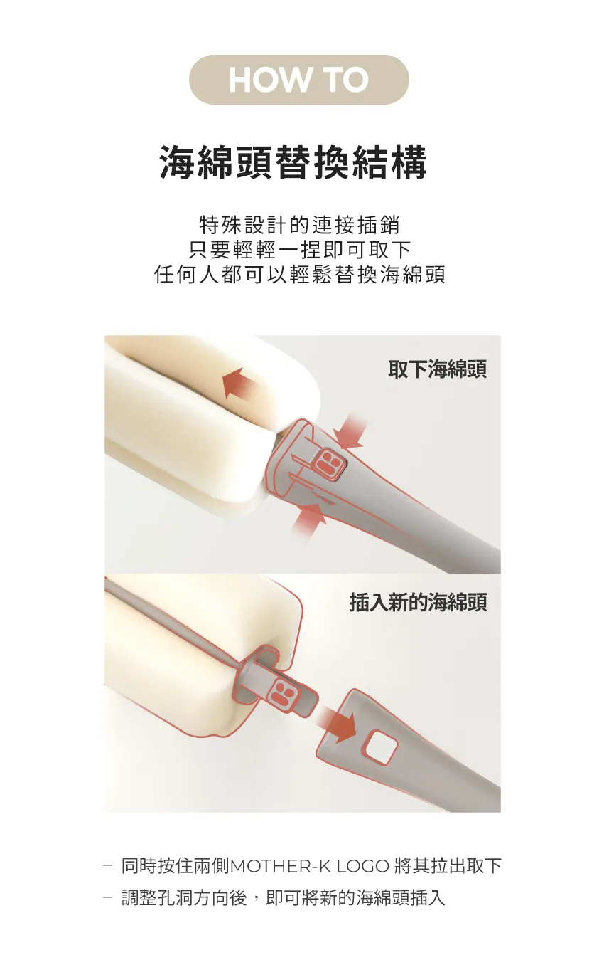 Mother-K 可替換式海綿奶瓶刷 附2個替換頭