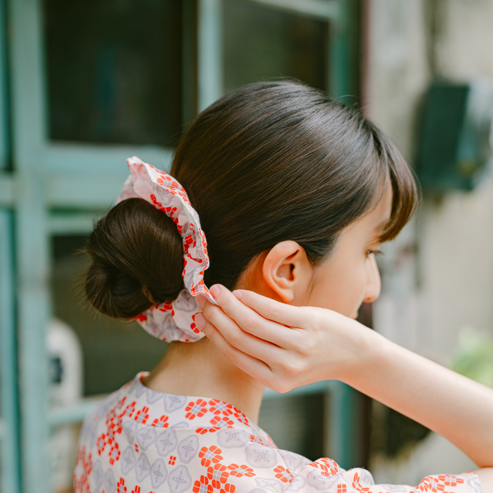 印花樂大花髮圈/海棠花磚/春梅紅