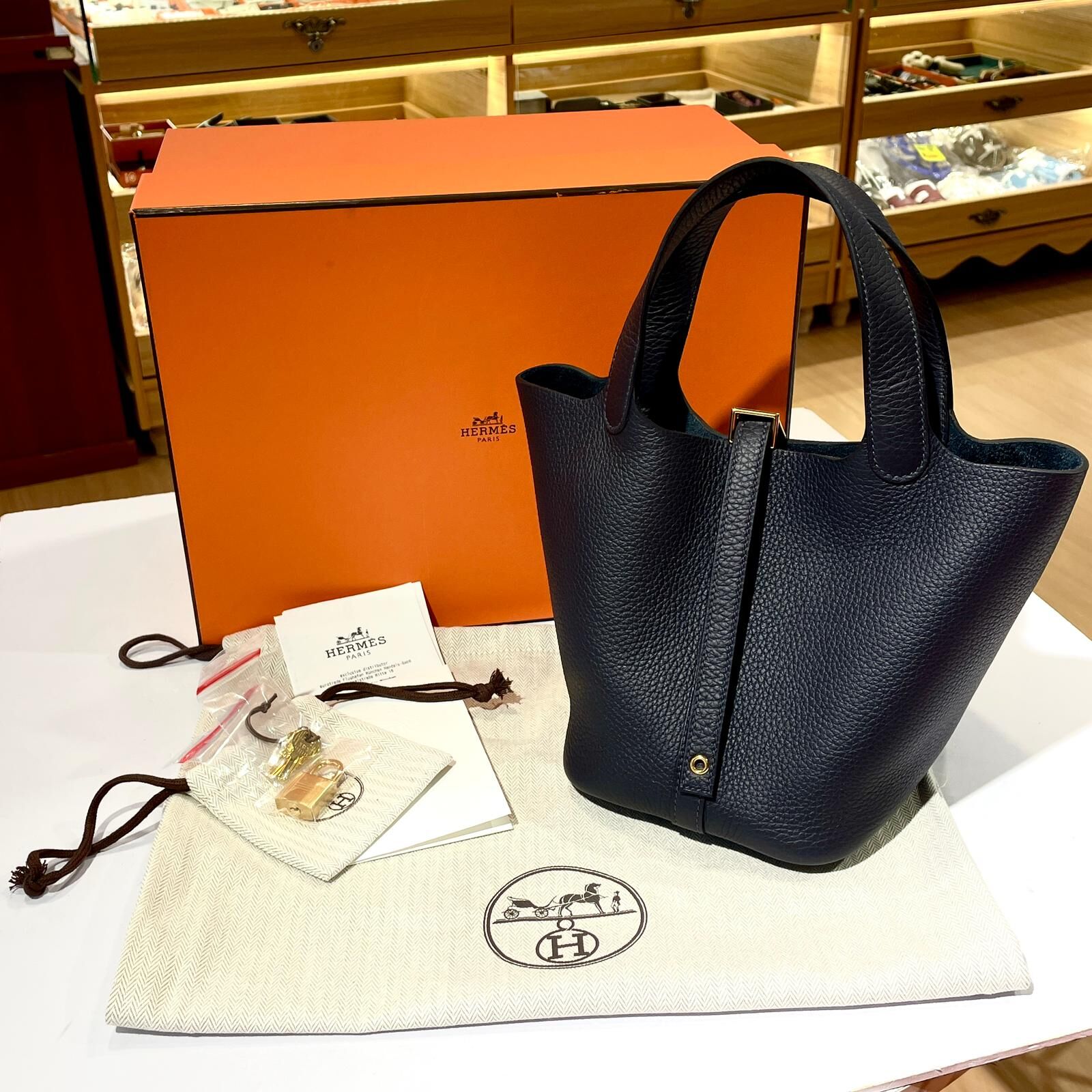 全新HERMES PICOTIN 18 K刻 3Y CABAN GHW 深藍色TC皮 #BRAND NEW #香榭站正品