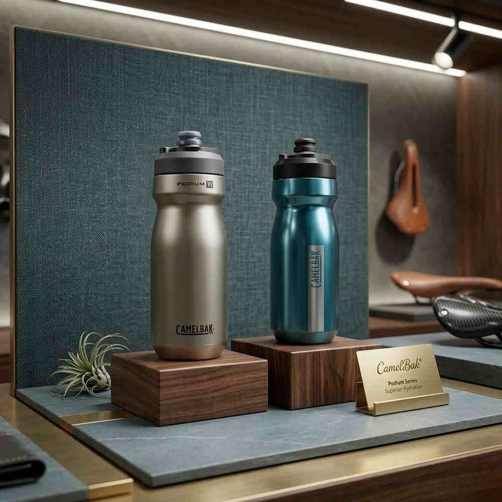 【CamelBak】 Podium Titanium 鈦 競速輕量真空保冰單車水瓶 530ml 鈦色/翠藍鈦