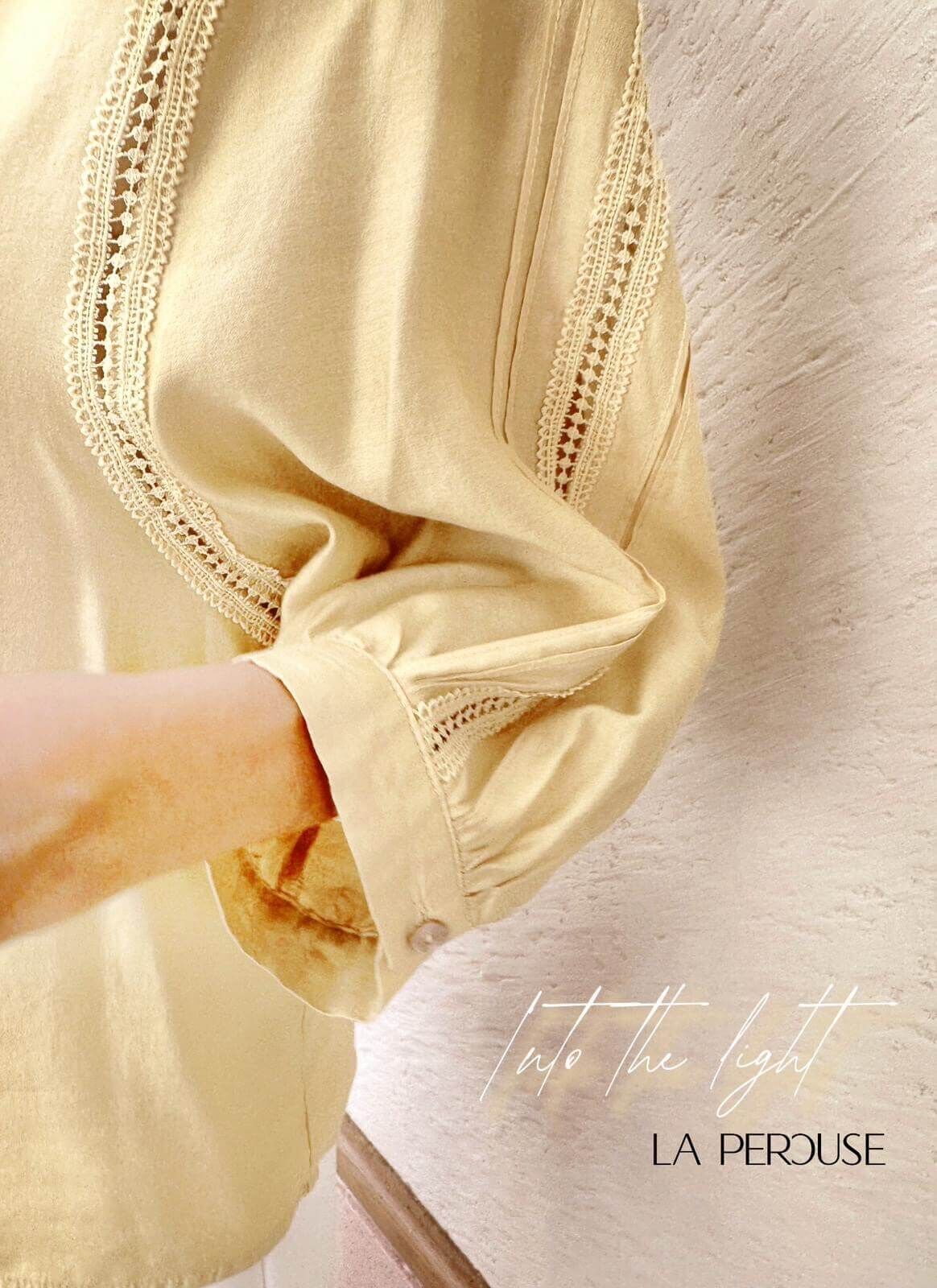 Lace Panel Silk-Blend Balloon Sleeve Blouse_SH227L10