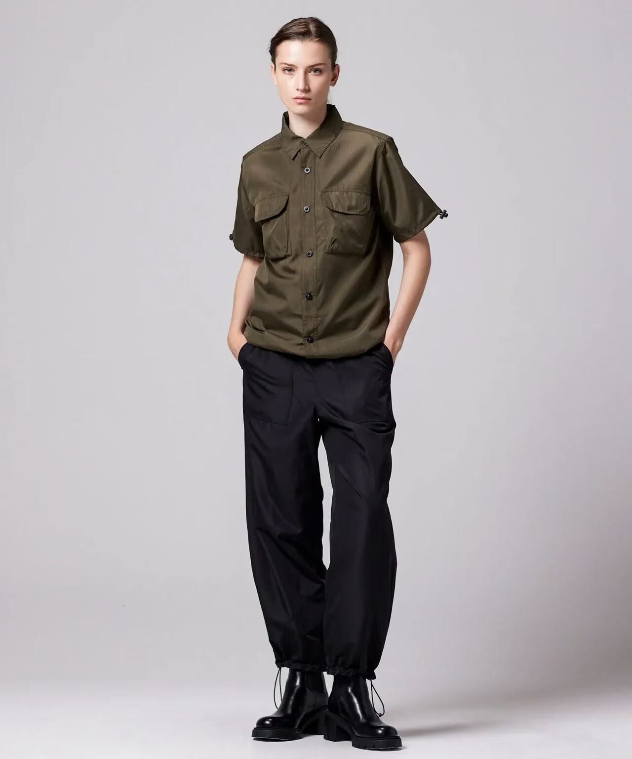TAION NON DOWN MILITARY ADJUST SHIRTS HALF-SLEEVE TAION-019SHNDML-2 D.OLIVE