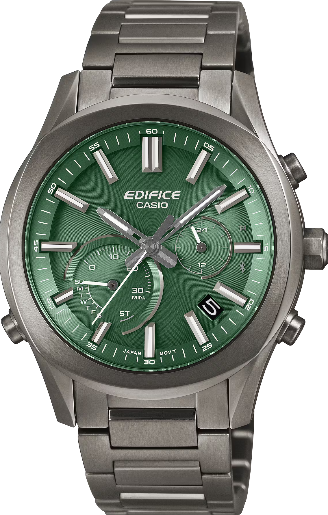萬年鐘錶 - CASIO 卡西歐 EDIFICE 系列 全黑綠面環狀髮絲紋理面盤太陽能藍芽男錶 EQB-1300DC-3A  錶徑 : 39.5MM