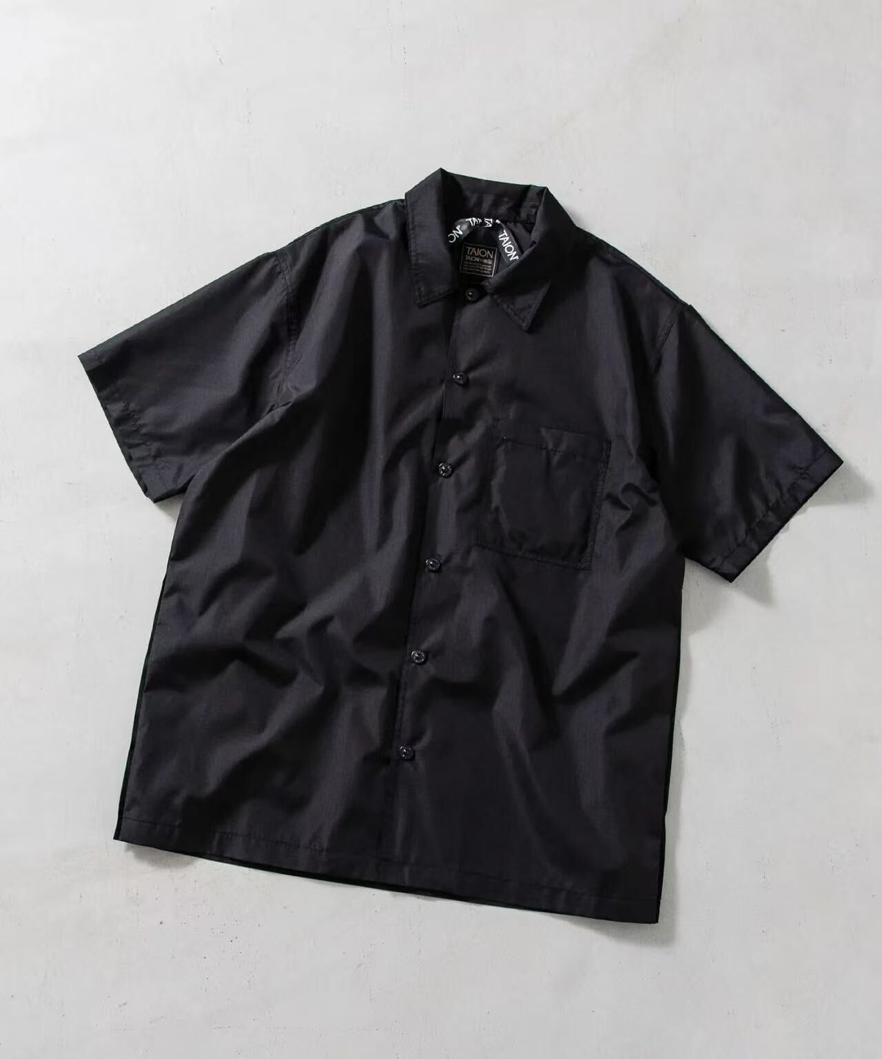 TAION NON DOWN MILITARY BUTTON SLIT SHIRTS HALF-SLEEVE TAION-019SHNDML-4 BLACK