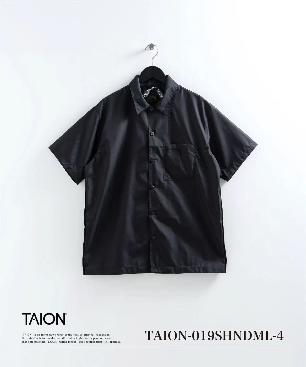 TAION NON DOWN MILITARY BUTTON SLIT SHIRTS HALF-SLEEVE TAION-019SHNDML-4 BLACK