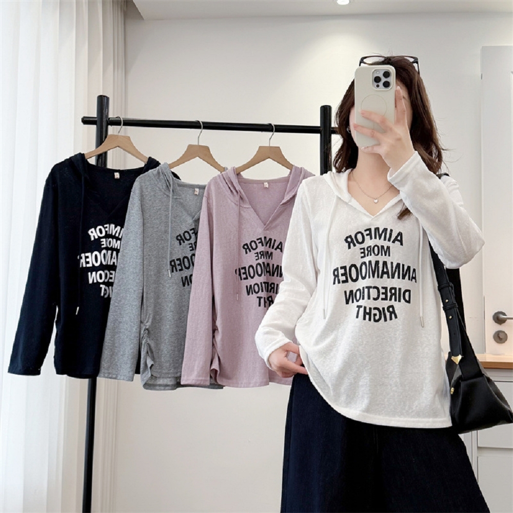 【ASister 小姊姊】AS2423#女裝｜上衣☆春秋長袖Plus+中大尺碼*連帽AIMFOR*T恤(4色 XL-4XL)
