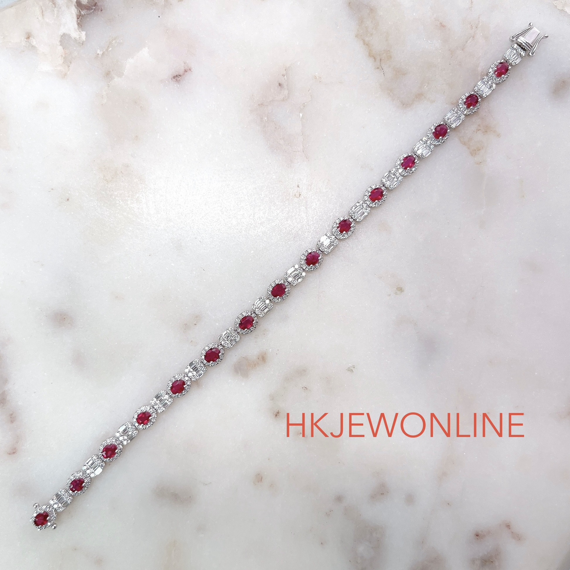 18K WHITE GOLD RUBY/ SAPPHIRE/ EMERALD WITH DIAMOND TENNIS BRACELET