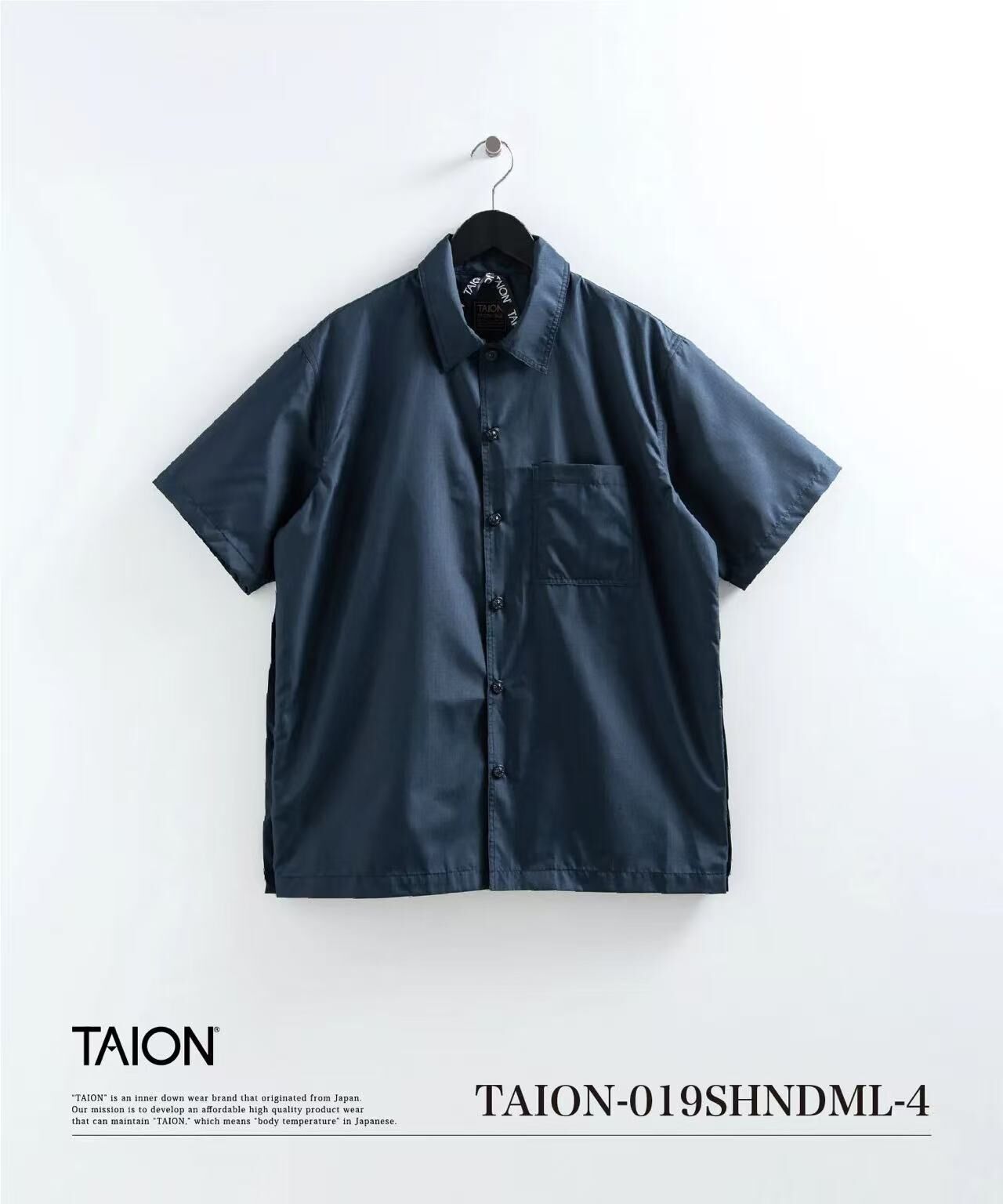 TAION NON DOWN MILITARY BUTTON SLIT SHIRTS HALF-SLEEVE TAION-019SHNDML-4 D.NAVY