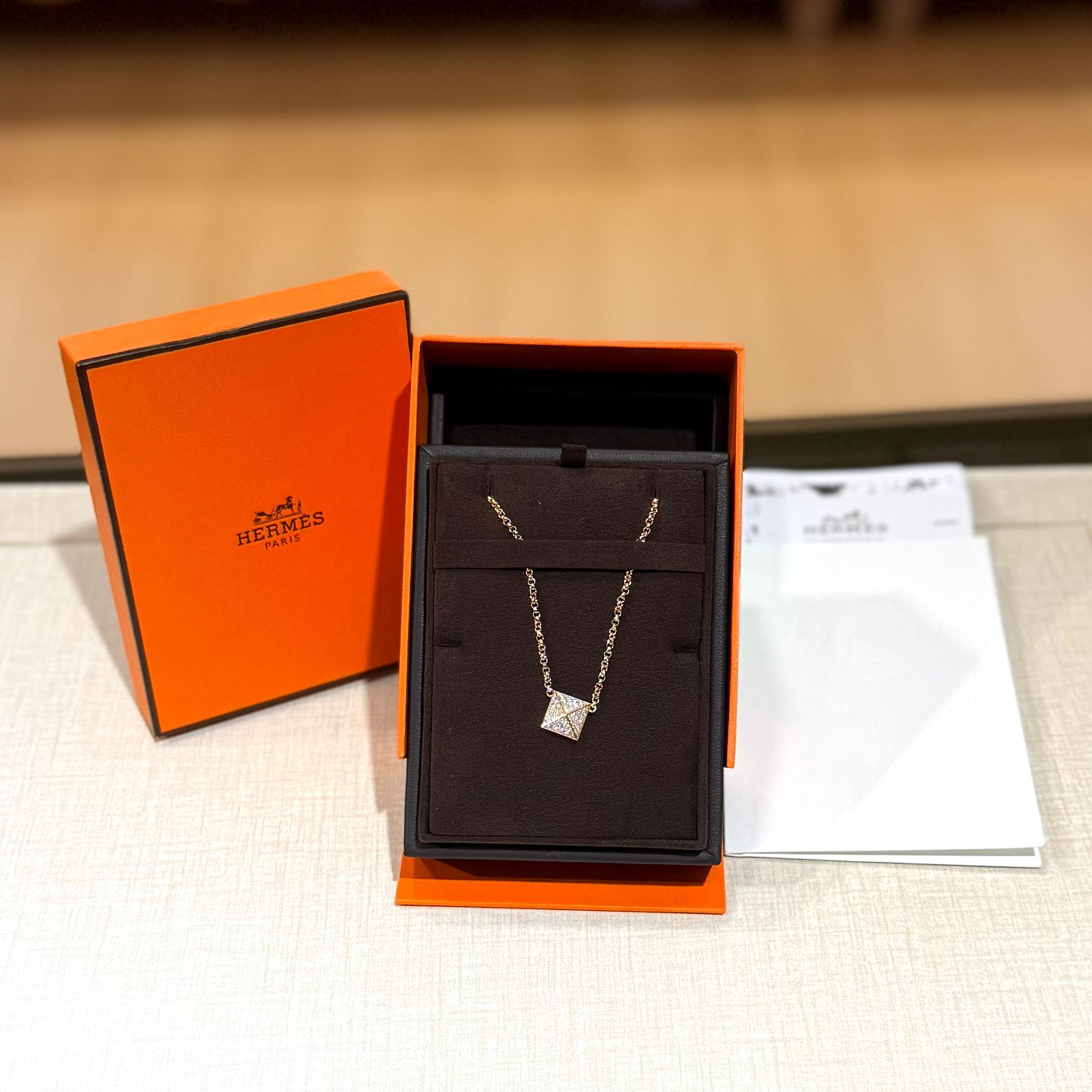 全新Hermès Necklace Clou d'H pendant, medium model ,18K玫瑰金鑽石中號, H223207B, 愛馬仕頸鏈 #BRAND NEW #香榭站正品