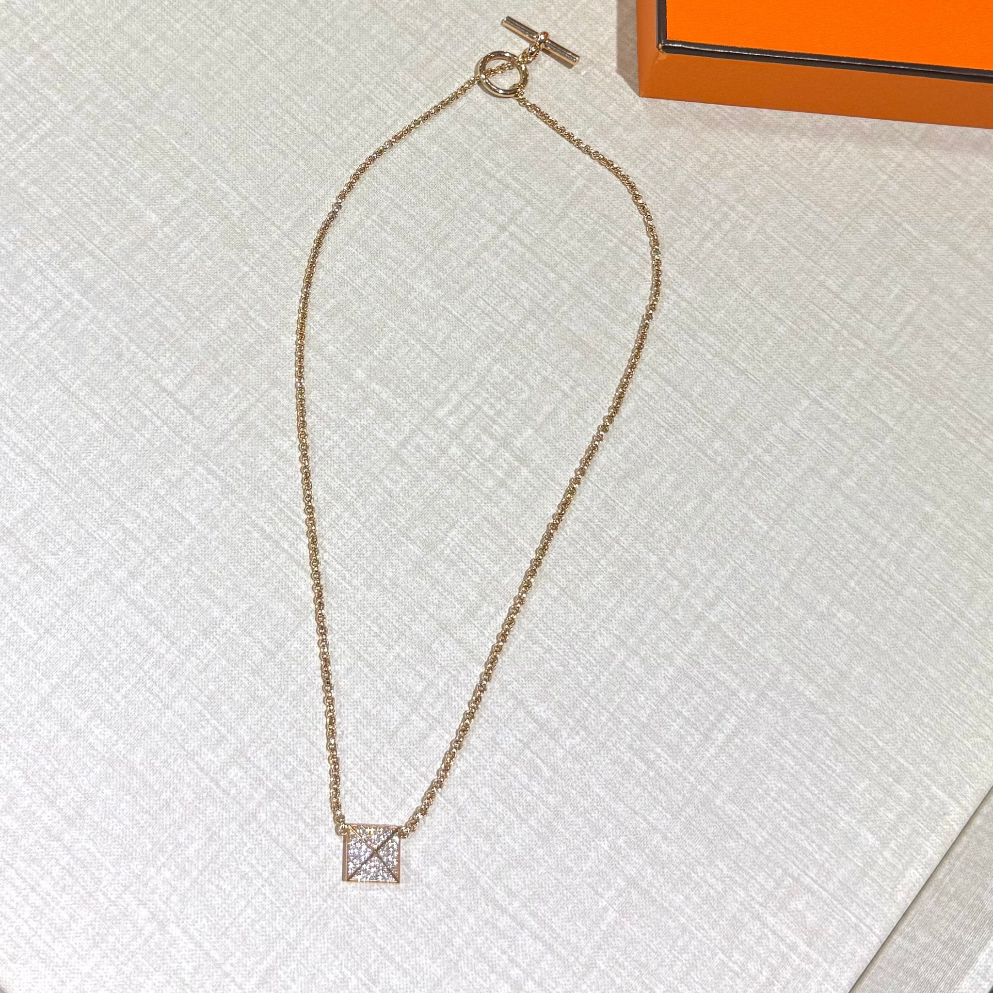 全新Hermès Necklace Clou d'H pendant, medium model ,18K玫瑰金鑽石中號, H223207B, 愛馬仕頸鏈 #BRAND NEW #香榭站正品